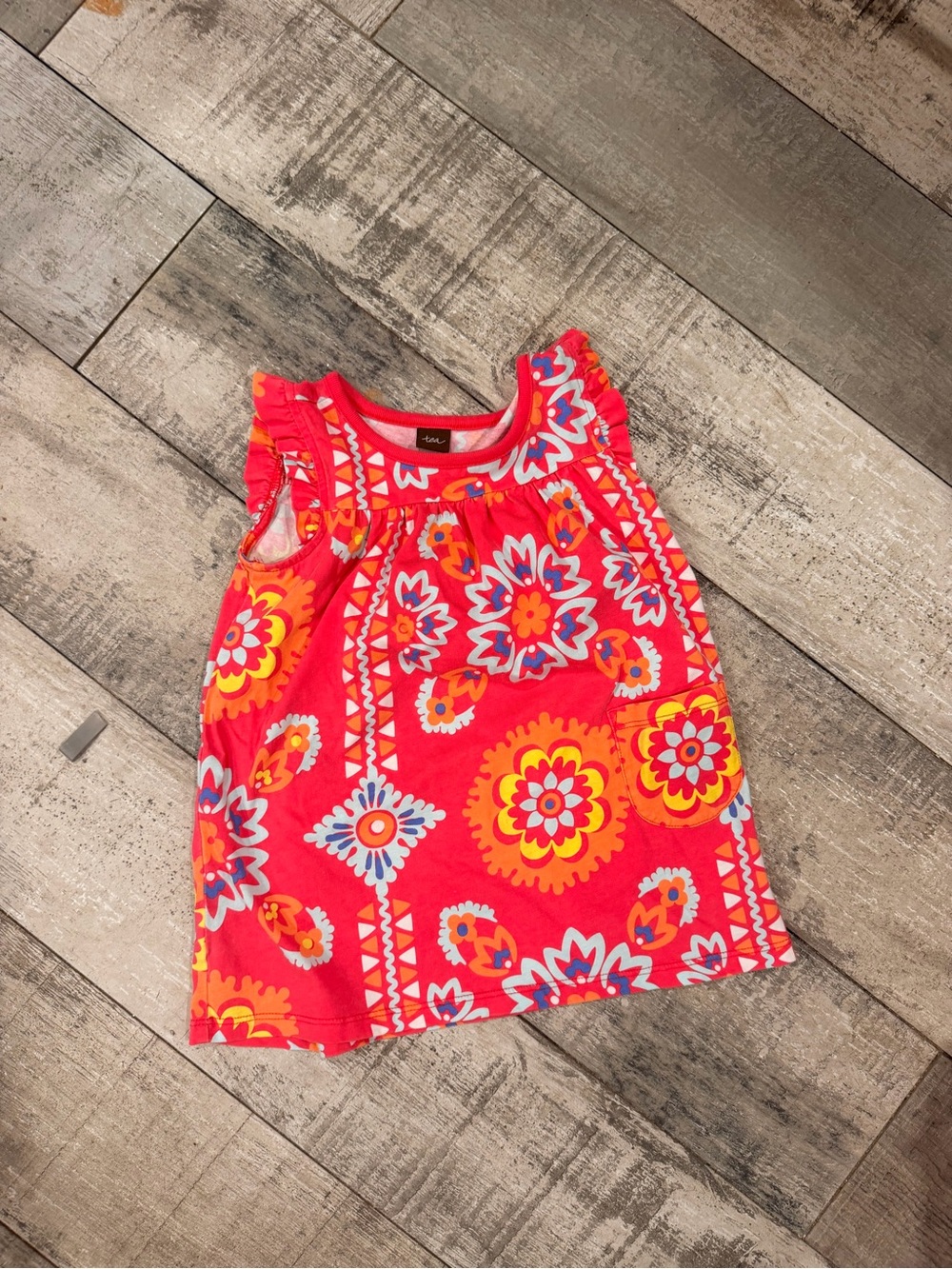 Tea Collection Bright Coral Floral Ruffle-Sleeve Dress